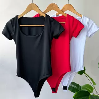 Kit 3 Body Feminino Decote Quadrado Manga Curta Tecido Suplex Moda Verão Tendência