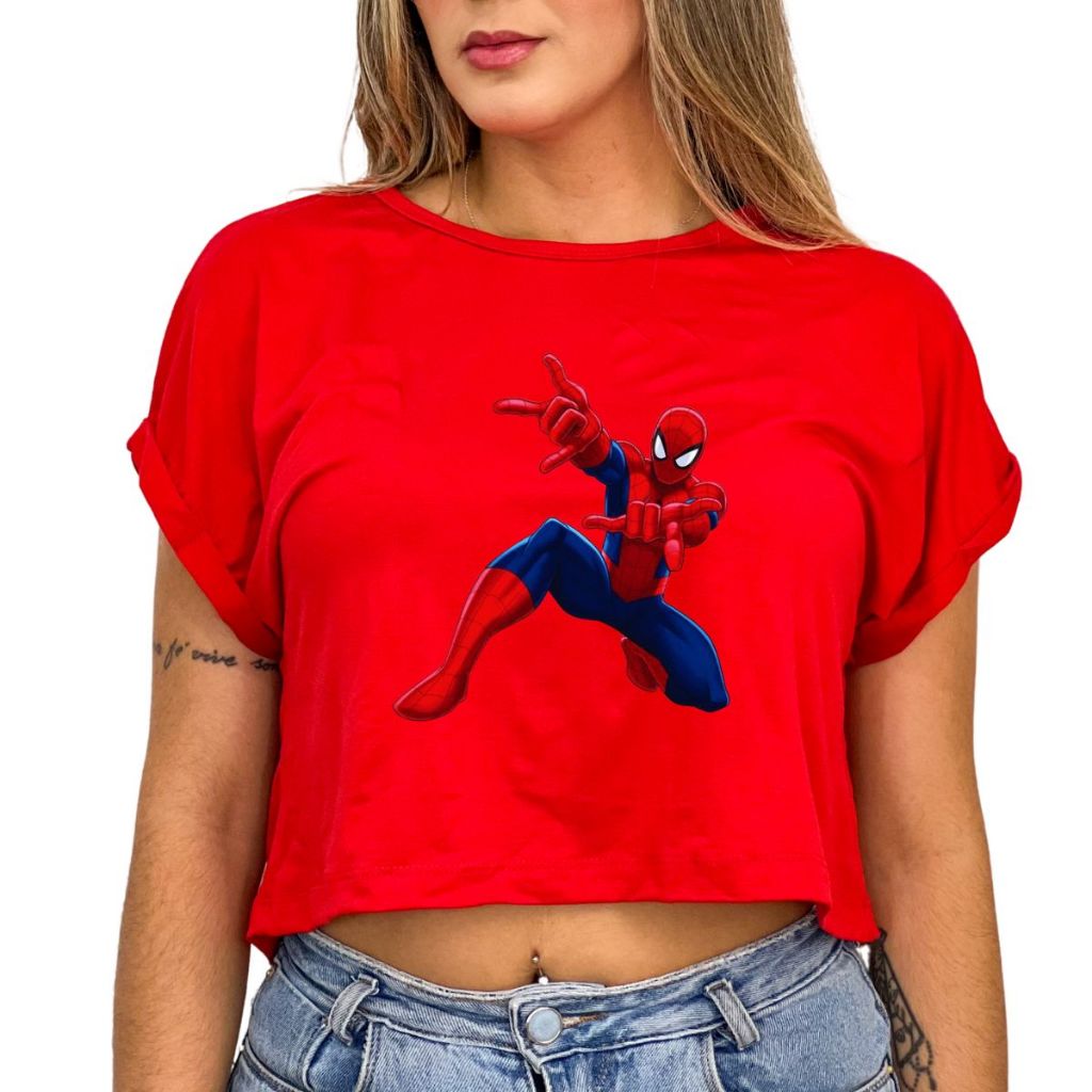 Blusa feminina cropped estampa homem aranha camiseta t-shirt | Shopee ...