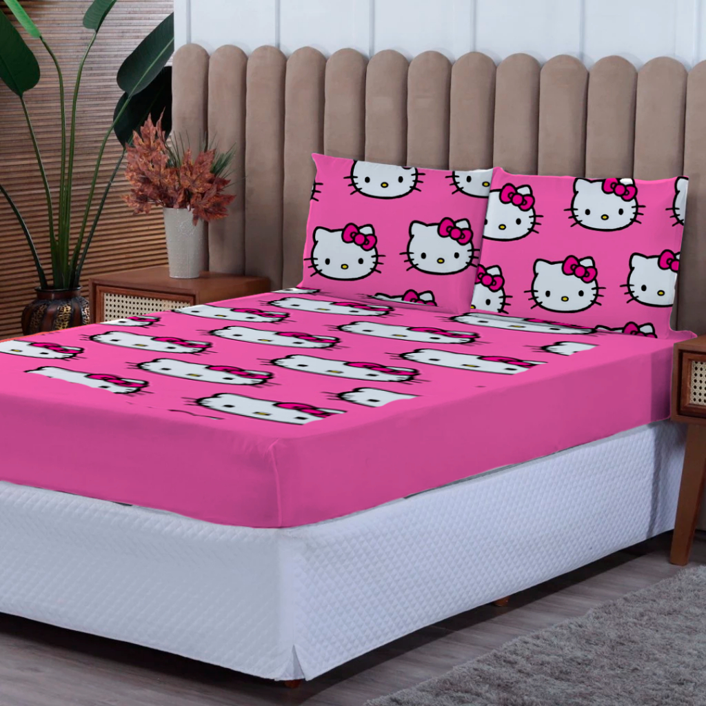 Kit lençol Casal Hello Kitty 3 peças - Casal Solteiro Queen - kit ...