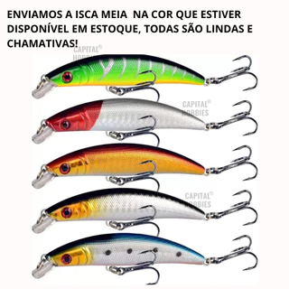 Isca artificial kit 15 unidades meia água 9cm 8,5g camarão de duas cores com anzol e 10 minhocas de 3,5cm pesca