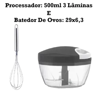 Processador Manual Alimentos Triturador 500Ml 3 Lâminas E 29Cm Inox Batedor De Ovos Para Cozinha em Oferta na Shopee