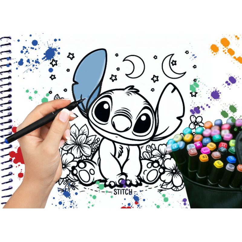 Caderno de Colorir Stitch Desenhos Pra Criança 10folhas 180g | Shopee ...