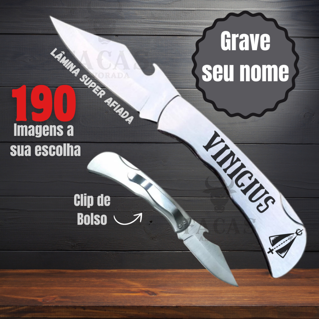 Canivete de Inox com Nome Gravado a Laser Personalizado com Meu Nome ou ...