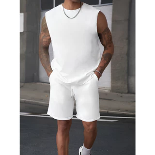 Kit Camiseta Cavada Oversized + Bermuda Moletom Masculino Casual Treino Academia Moda 2025