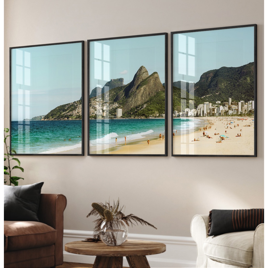 Quadros Decorativos com Moldura Trio Sala Quarto Praia de Ipanema Rio de Janeiro