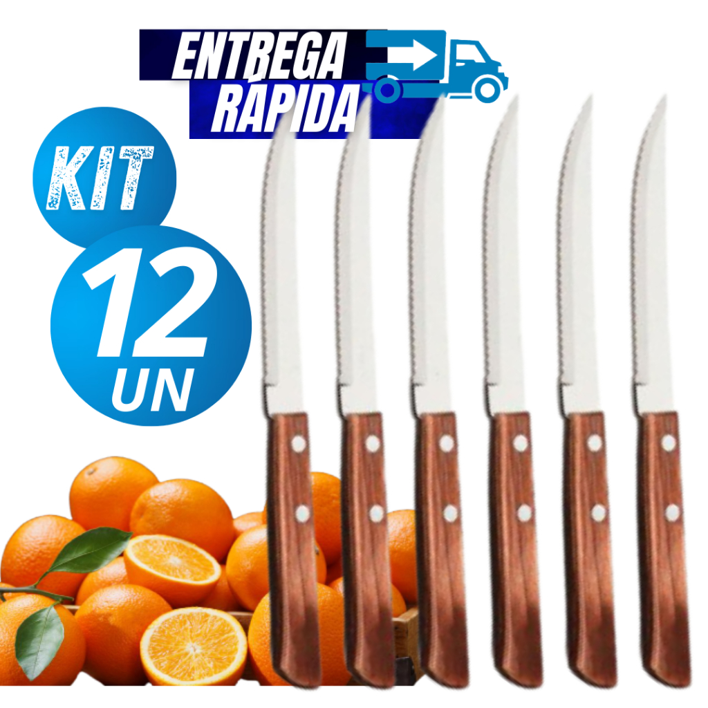 12/10/6/4 Facas de Cozinha Aço Inox Talher Grande Cabo Madeira de Serra Resistente | Shopee Brasil