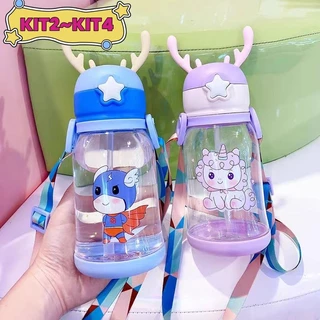 KIT2~KIT4 Garrafas De Alce Água Portáti Infantil  600ml Com Canudo e Cordão Copos Desenho em Oferta na Shopee