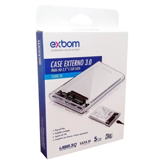Case Externo USB 3.0 TRANSPARENTE para HD 2.5" SSD SATA Exbom