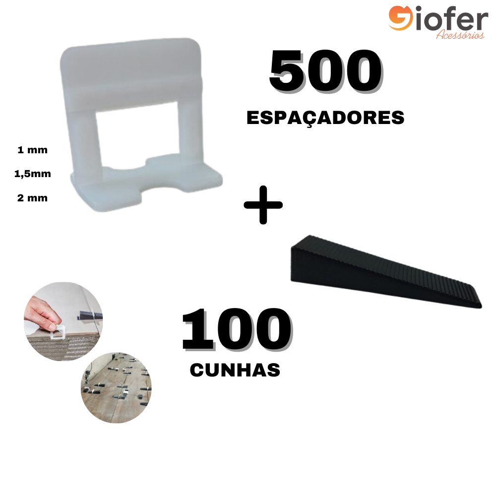 Kit 500 Espaçadores + 100 Cunhas Largas para Revestimento Porcelanato ...