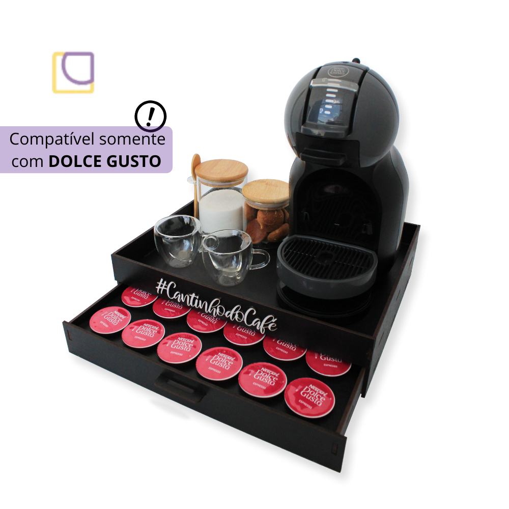 Bandeja Cantinho do Cafe Dolce Gusto Preta Gaveta Porta 24 Capsulas Mdf ...