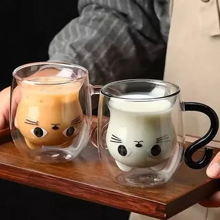 Caneca de vidro duplo em formato de gatinho 250ml
