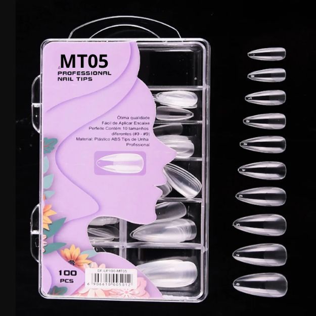 Unha Postiça Realista Transparente Tips Amendoada Soft Gel Média Nail ...