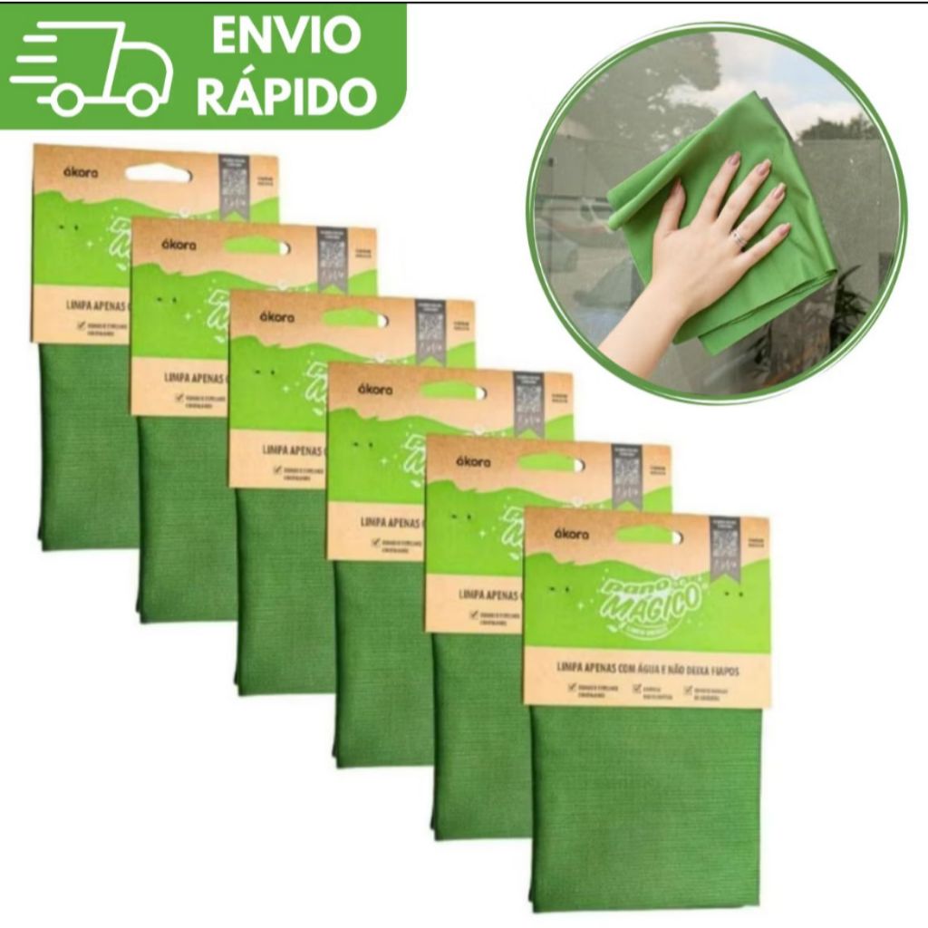 KIT Limpa Vidro Pano Mágico Ákora Original Poliamida e Poliéster Microfibra
