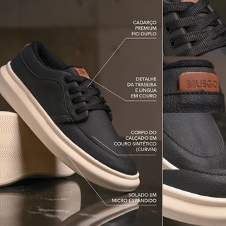 TENIS SAPATENIS CASUAL MASCULINO MUSGO EM COURO SINTETICO SOLA ALTA CONFORTAVEL PARA O DIA A DIA