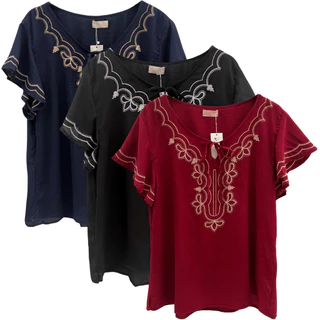 Blusa batinha feminina PLUS SIZE de estilo clássico levinha, manga curta com detalhes em bordado tamanho veste até o G2