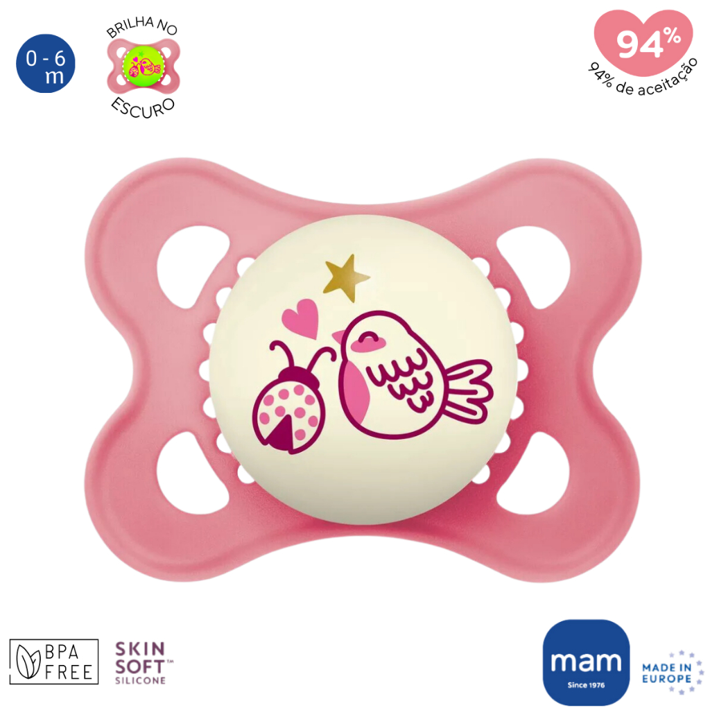 Chupeta MAM Silicone Night Brilha Escuro 0-6 Meses Bico Bebê Menina ...