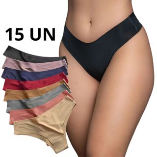 15 Calcinhas Sem Costura Tanga Forro 100% Algodão Calcinha Corte a Laser Não Marca Lisa  Poliamida