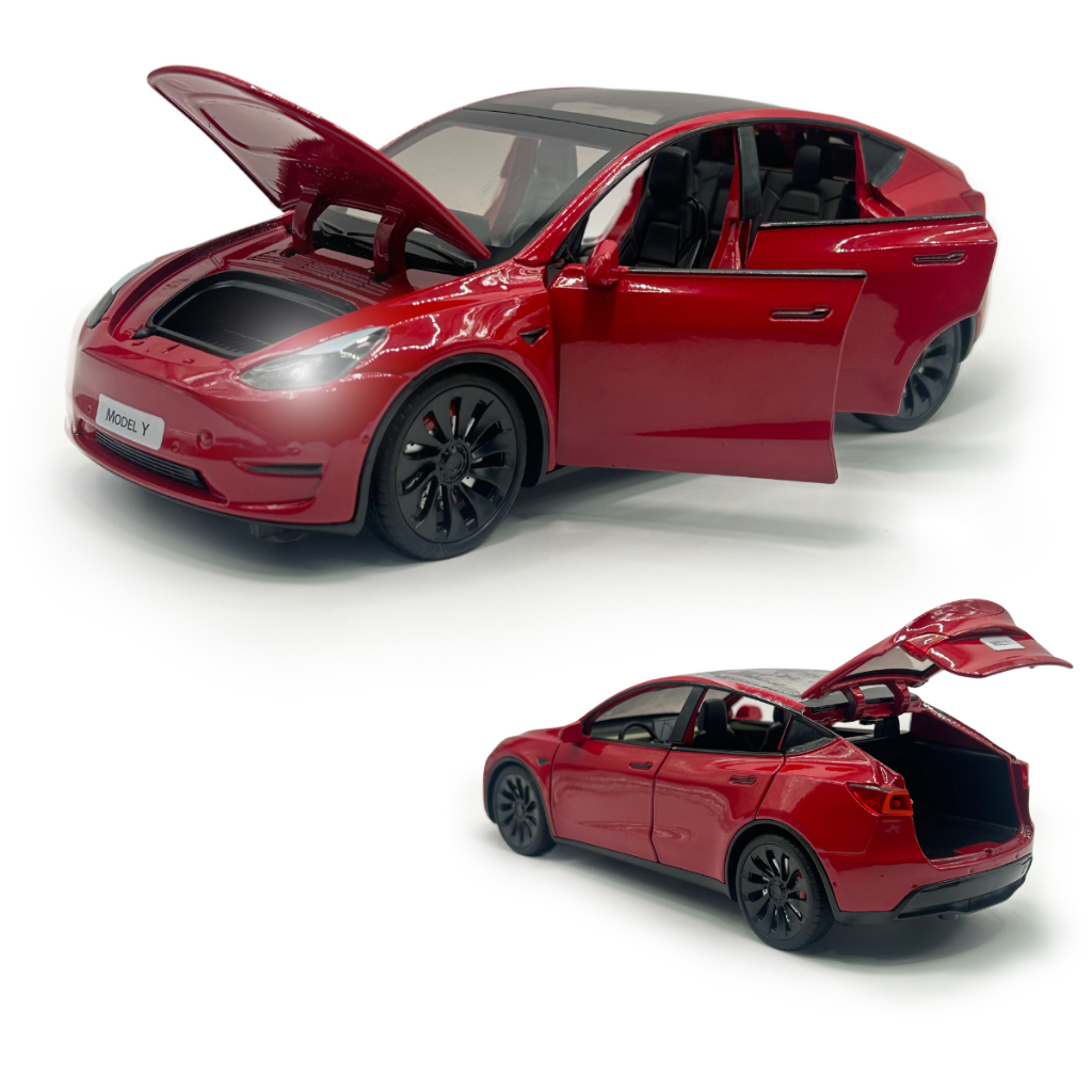 Miniatura Carrinho Tesla Model Y Grande Metal Abre Portas Porta