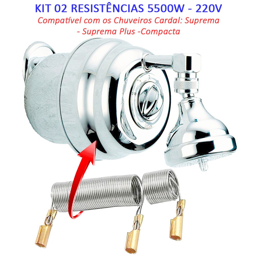 Kit 02 Resistência 5500W/220V ou 5500W/127 Para Chuveiro Ducha Compacta ...