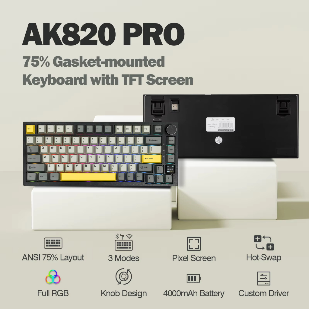 Teclado Mecânico AJAZZ AK820 PRO 75% Bluetooth 5.1/2.4G Sem Fio