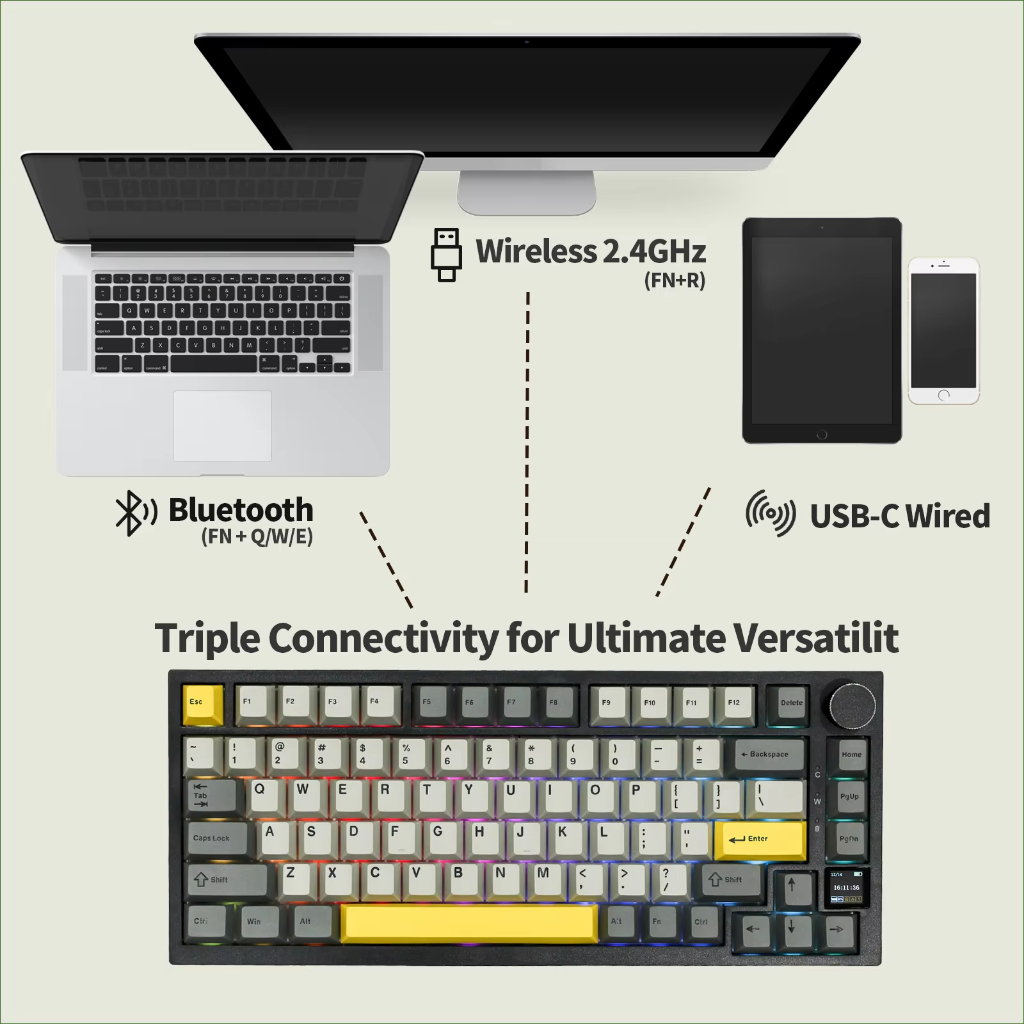 Teclado Mecânico AJAZZ AK820 PRO 75% Bluetooth 5.1/2.4G Sem Fio
