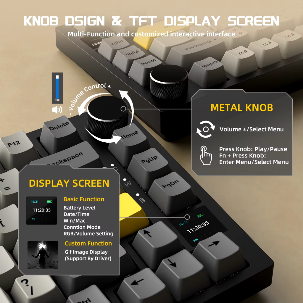 Teclado Mecânico AJAZZ AK820 PRO 75% Bluetooth 5.1/2.4G Sem Fio