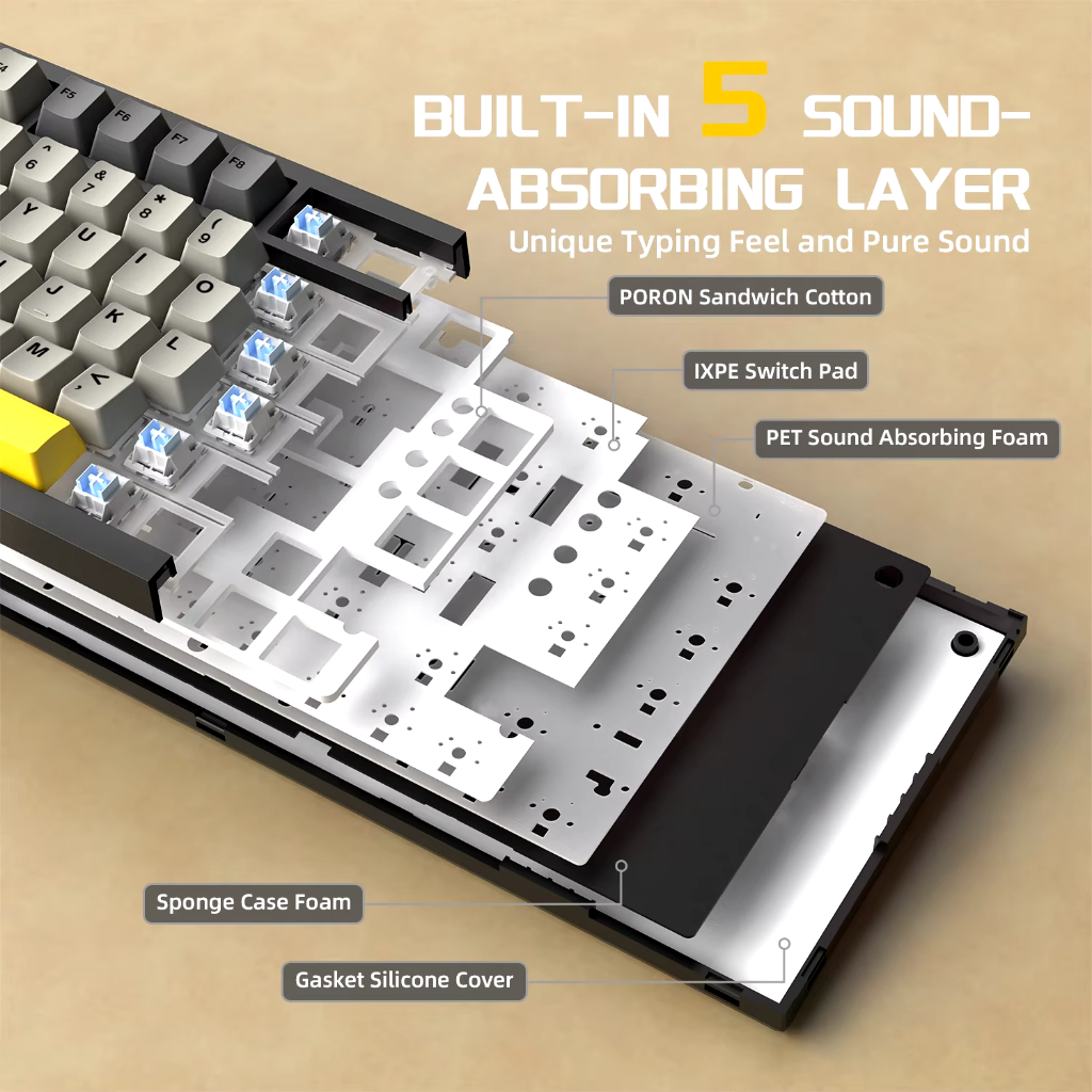 Teclado Mecânico AJAZZ AK820 PRO 75% Bluetooth 5.1/2.4G Sem Fio