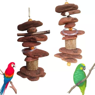Brinquedo para Papagaio Ring Neck - Pêndulo Casca de Pinus Gigante - Brinquedo para Aves