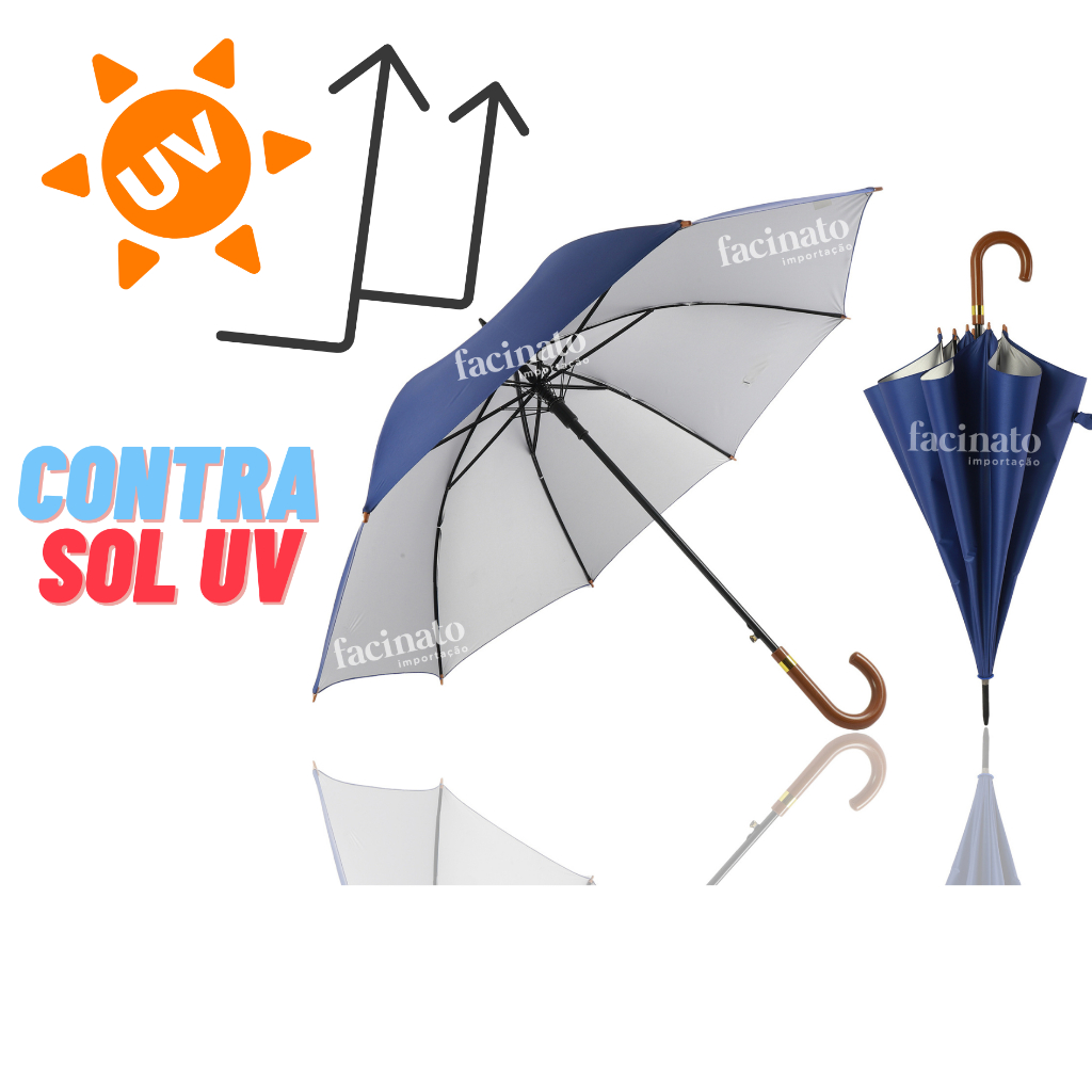 Guarda Chuva Grande Reforçado Com Proteção UV Vareta Dupla Cabo De ...