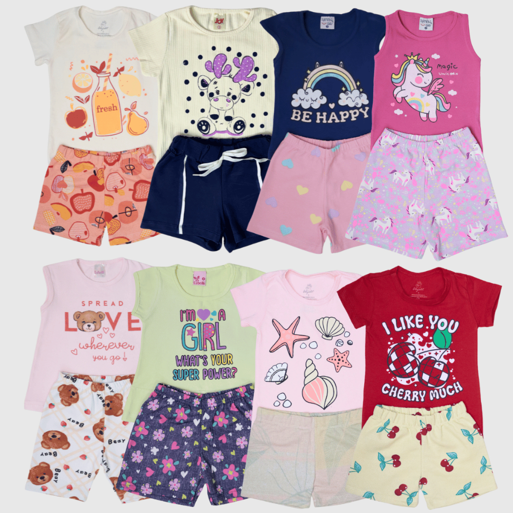 Kit 8 Peças Conjunto Verão Menina Calor Infantil Feminino 1 a 8 anos (4 ...