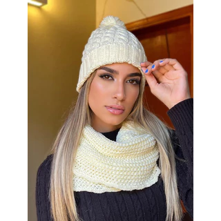 Conjunto Gorro Touca + Gola Cachecol Infinito Tricot Lã Macio Tendência Inverno Moda POMPOM