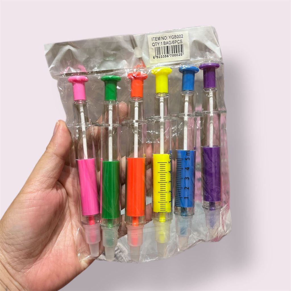 Pacote marca texto em formato de seringa 6 cores | Shopee Brasil