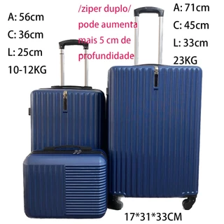 Mala De Viagem Kit 23KG Ziper Duplo Roda 360° Mala Viagem Escalável Conjuntos 23 Kilos Promoção ABS