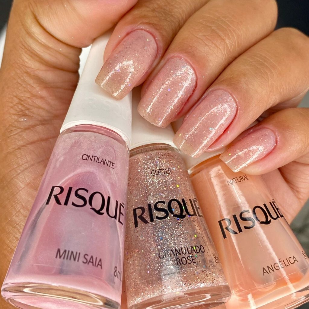 Risque Kit 3 Esmaltes Hipolergênicos Tons Rosa Nude Glitter(mini saia ...