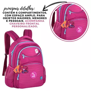 MOCHILA DE COSTAS JUVENIL FEMININA ESPAÇOSA COM COMPARTIMENTO INTERNO ACOMPANHA CHAVEIRO DELICADO
