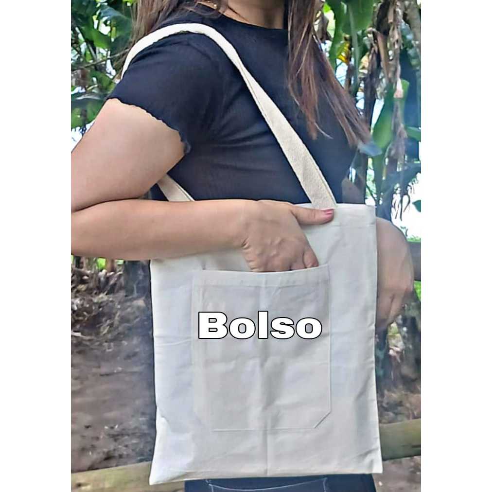 2 ECOBAG COM BOLSO EXTERNO 100% ALGODÃO CRÚ 30x35 cm