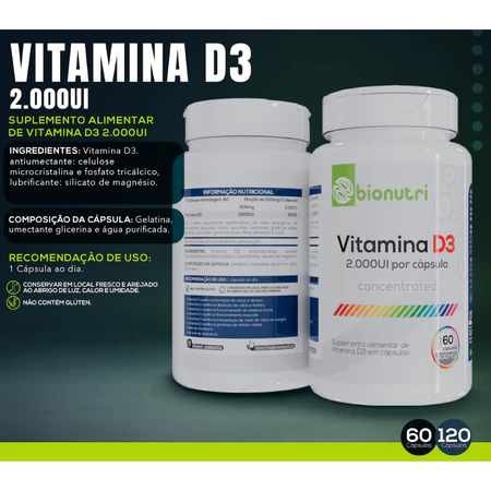 Vitamina D3 2.000UI Concentrado 500mg (120 cápsulas) Bionutri