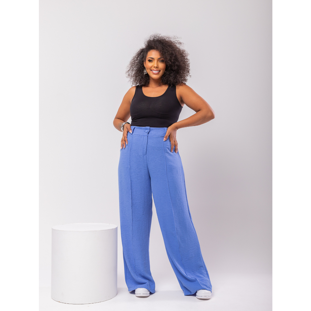 Calça Pantalona Tecido Duna Plus Size Wide Leg Estilo Gringa G1 G2