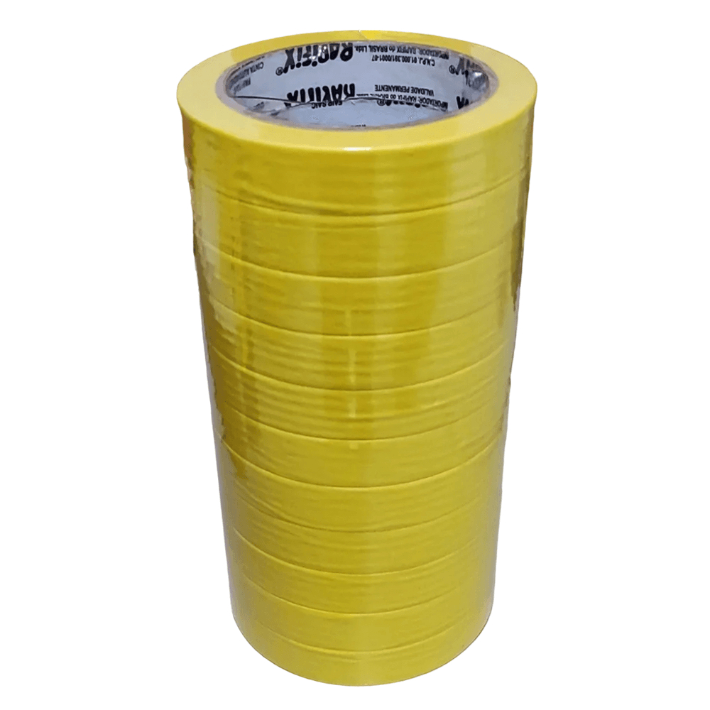 Fita Crepe Amarela para Mascaramento de Pintura e Fechar Caixa 18mmx40m - Pacote com 11 unidades