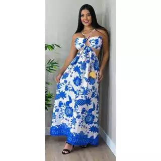 Vestido Feminino Longo Sem Manga Cintura Alta Verão em Oferta na Shopee
