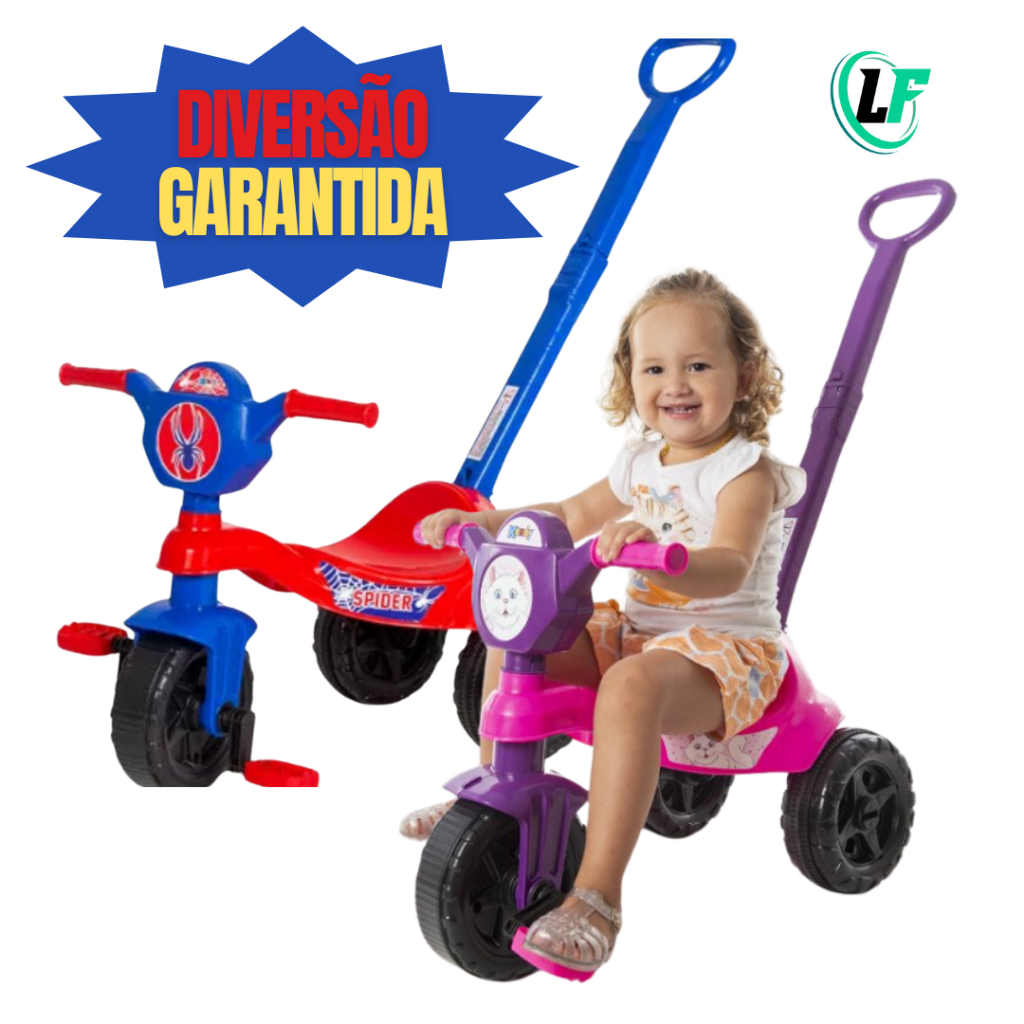 Triciclo Velotrol Carrinho Infantil 2 em 1 Passeio e Pedal com Haste ...