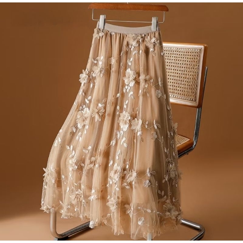 Saia de Tule Tridimensional Floral Feminina Elegante Cintura Alta Com ...