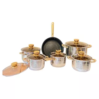 Jogo de Panelas 12 Peças MATTERHORN Luxo Aço Inoxidável Multicamadas Fogão à Gás e Indução em Oferta na Shopee