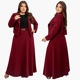 Conjunto Feminino Saia Blazer Blusa Cinto Moda Evangelica Congresso Festa Plus Size Curve
