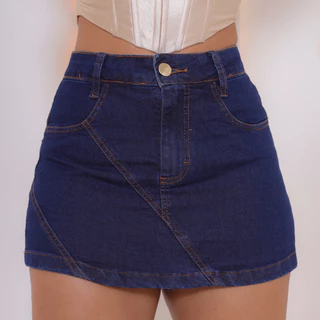 Short Saia Jeans Feminino Cintura Alta Com Lycra Levanta Bumbum