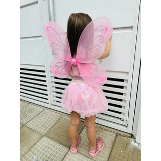 Fantasia Borboleta com asas conjunto 5 peças(saia, regata, colete, asas,tiara e varinha) Infantil / Juvenil