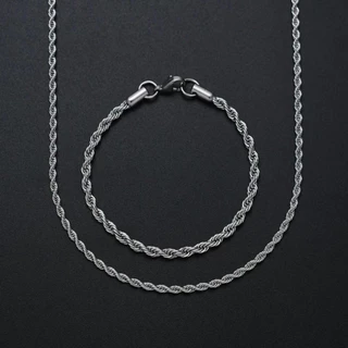 Kit cordão colar corrente baiano em aço inoxidável 60cm + Pulseira baiana em aço inox Não enferruja