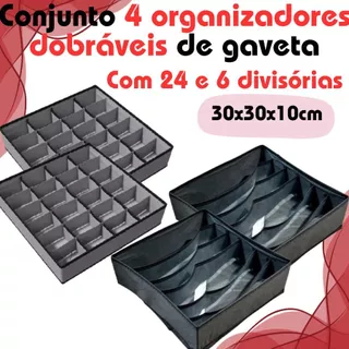 Conjunto 4 Organizadores De Gaveta Dobráveis 30X30X10CM Com 24 Ou 6 Divisórias Para Peças Íntimas em Oferta na Shopee