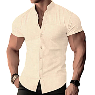 Camisa Social Masculina Manga Curta Gola Padre Slim Premium