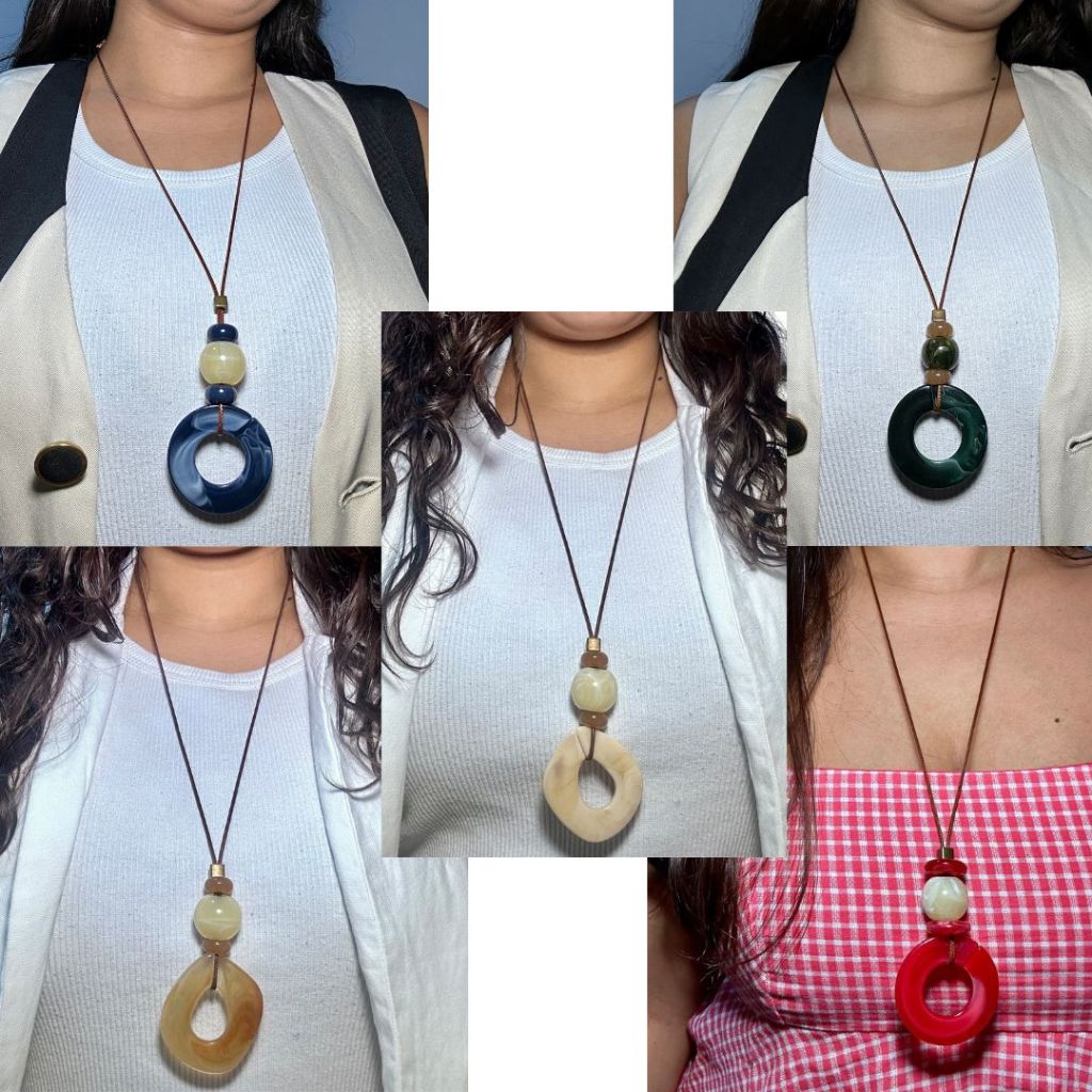 Maxi Colar Feminino Resina E Cordão Longo Kit Com 5 Colares | Shopee Brasil